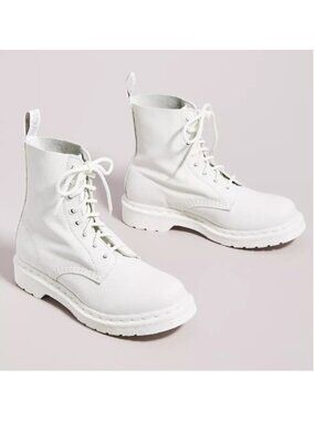 Dr. Martens 1460 Pascal Mono White Leather 8-Eye Combat Boots Women US 10 EU 42